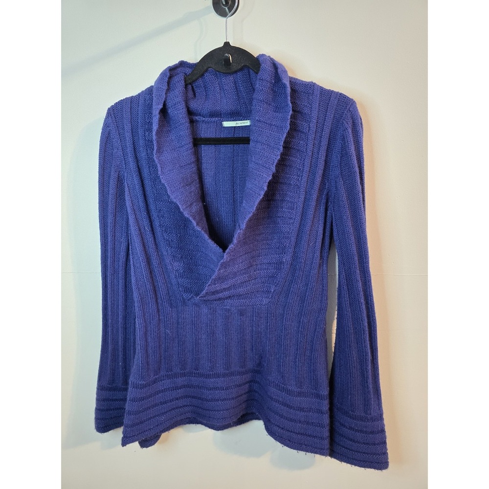 Y2K Guinevere Women's Sz S Blue Purple Sweater Flare Sleeves Cowl Alpaca Wool